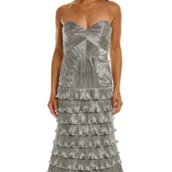 Zac Posen Silver Metallic Ruffle Gown size 6 - Picture 6 of 11